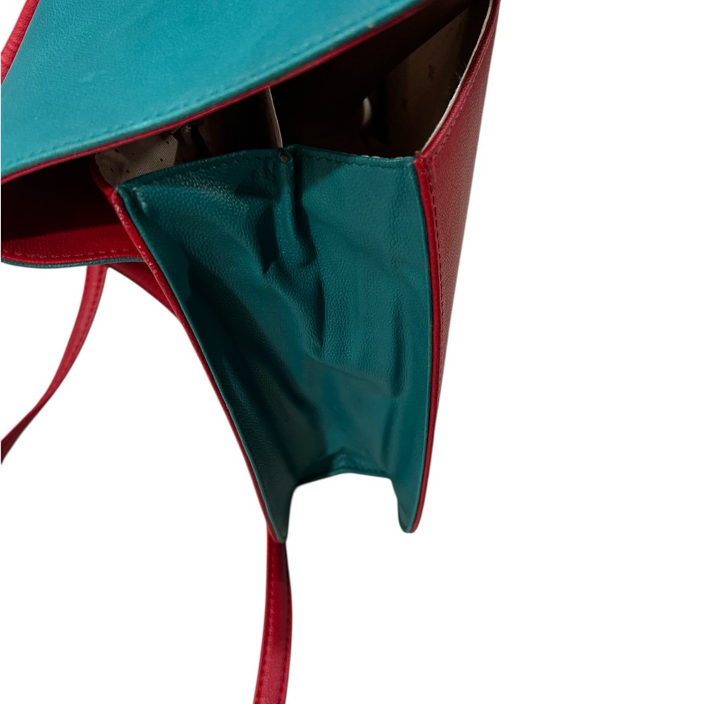 Elvy Colorblock Leather Crossbody Satchel Teal & Red - Picture 6 of 11